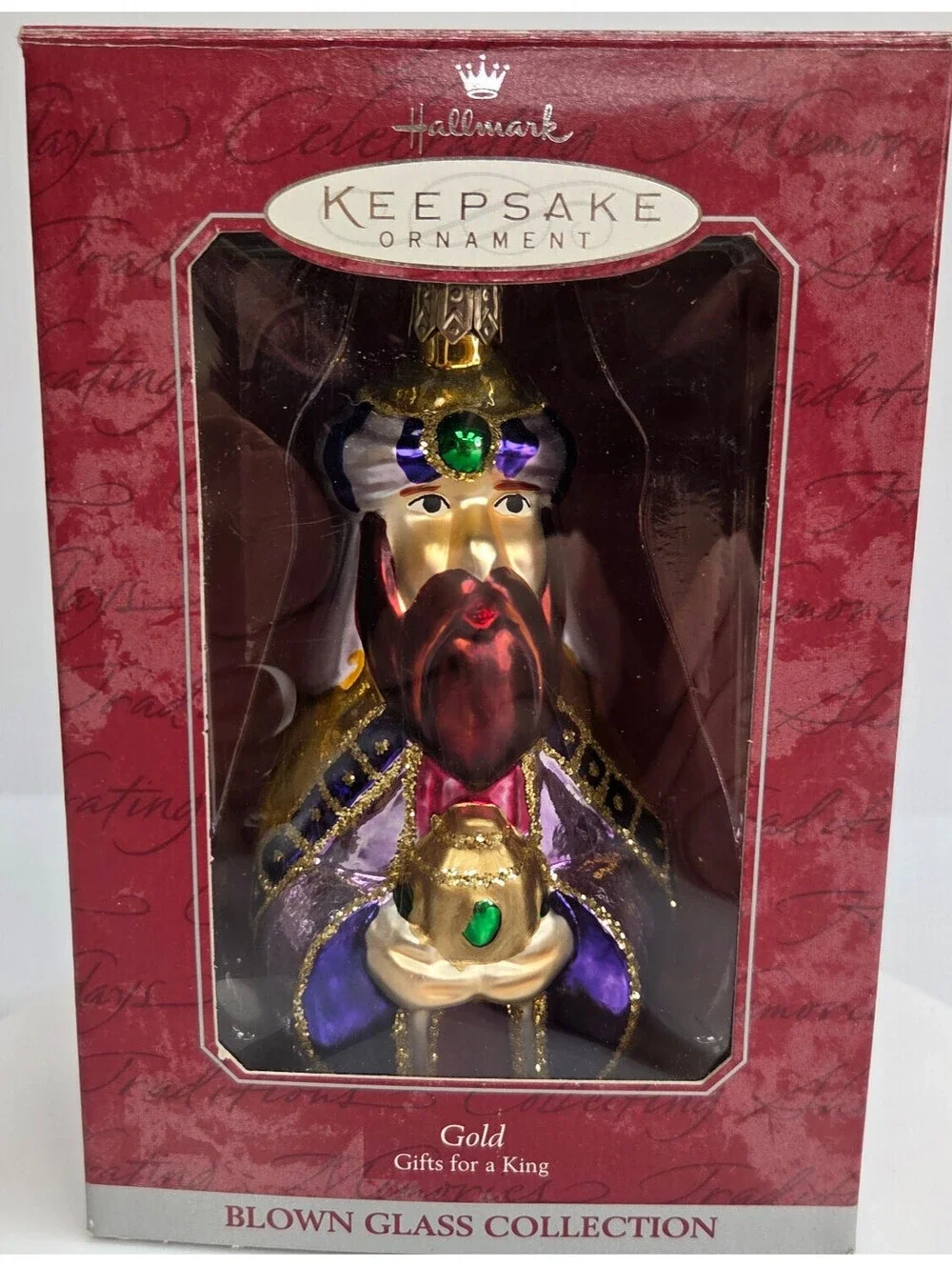 VTG Hallmark Keepsake 3 WiseMen Blown Glass Ornament Set Gold Frankincense Myrrh